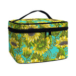 Blooming Sunflower Pattern Print Travel Makeup Bag