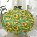 Blooming Sunflower Pattern Print Waterproof Round Tablecloth