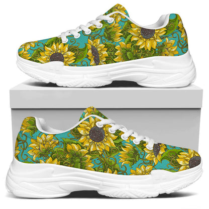 Blooming Sunflower Pattern Print White Chunky Shoes