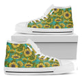 Blooming Sunflower Pattern Print White High Top Sneakers