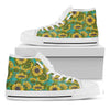 Blooming Sunflower Pattern Print White High Top Sneakers