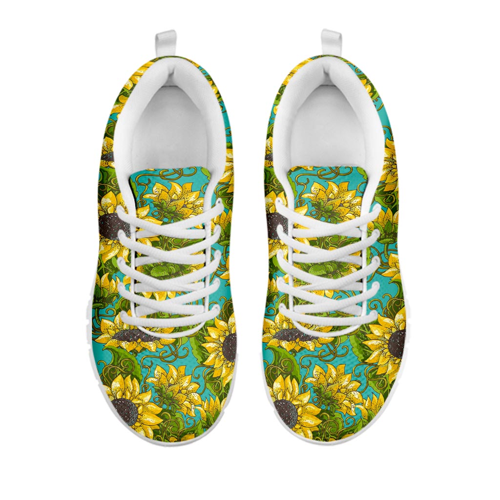 Blooming Sunflower Pattern Print White Running Shoes