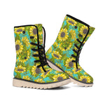 Blooming Sunflower Pattern Print Winter Boots