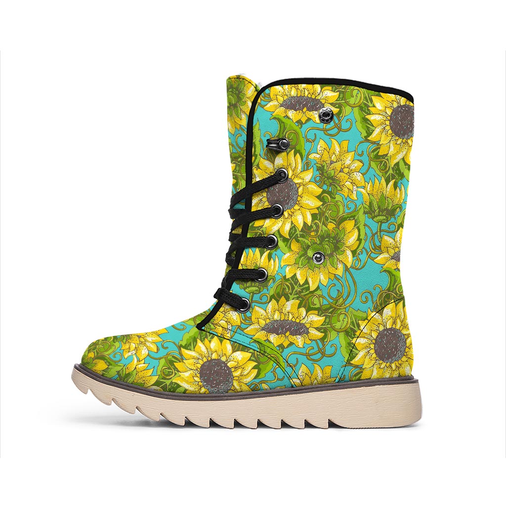 Blooming Sunflower Pattern Print Winter Boots