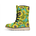 Blooming Sunflower Pattern Print Winter Boots