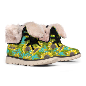 Blooming Sunflower Pattern Print Winter Boots