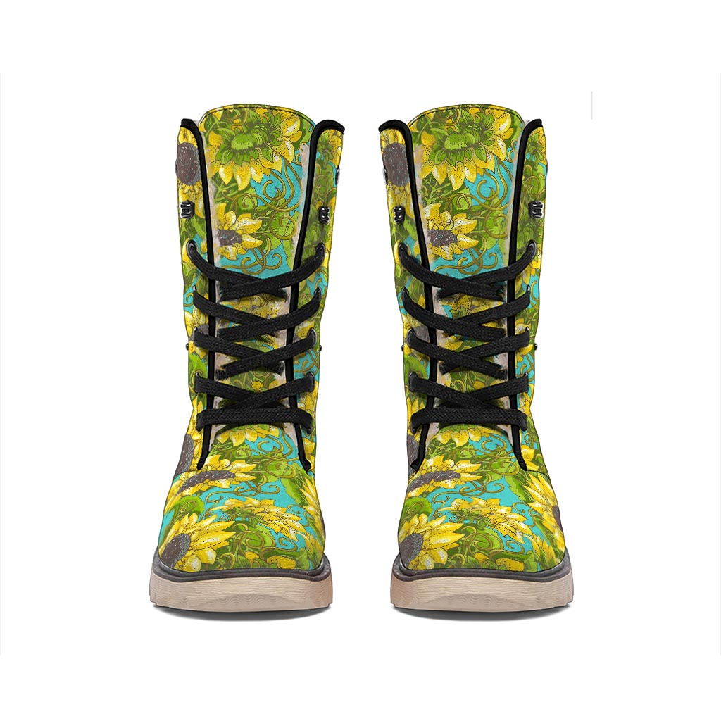 Blooming Sunflower Pattern Print Winter Boots