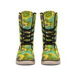 Blooming Sunflower Pattern Print Winter Boots