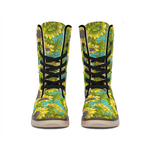 Blooming Sunflower Pattern Print Winter Boots