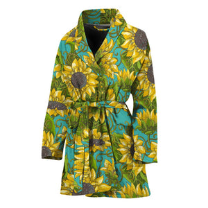 Blooming Sunflower Pattern Print Women's Bathrobe