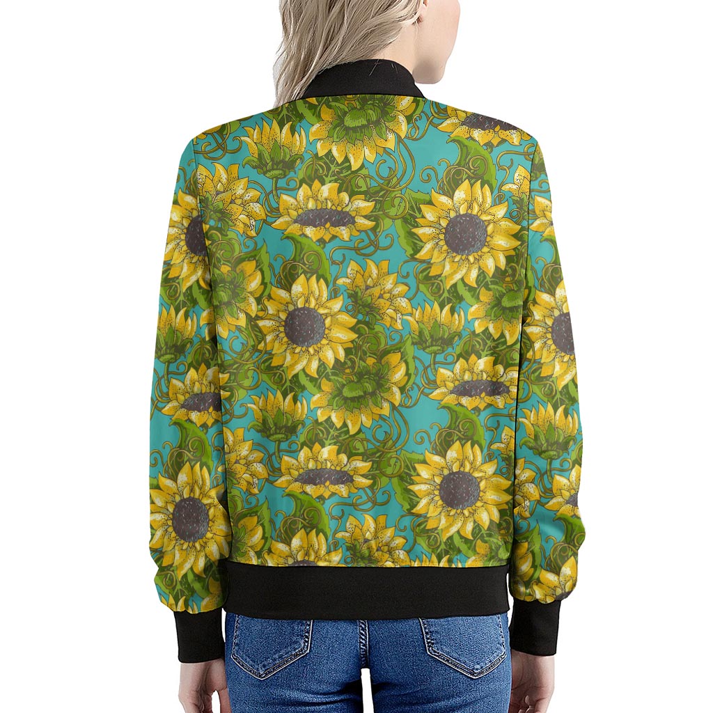 Blooming Sunflower Pattern Print Women's Bomber Jacket