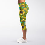 Blooming Sunflower Pattern Print Women's Capri Leggings