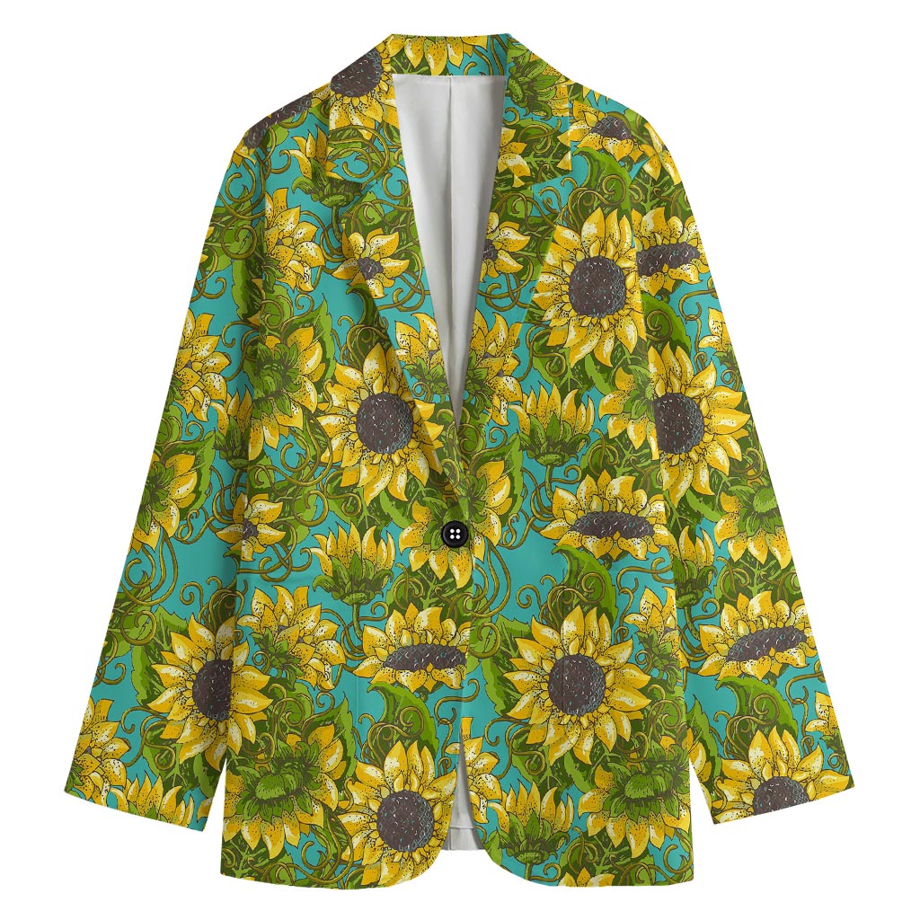Blooming Sunflower Pattern Print Women's Cotton Blazer