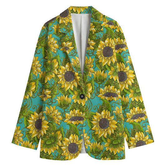 Blooming Sunflower Pattern Print Women's Cotton Blazer