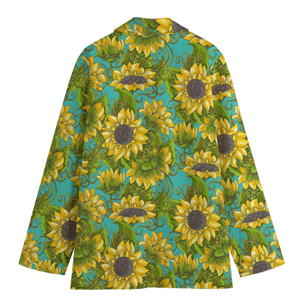 Blooming Sunflower Pattern Print Women's Cotton Blazer