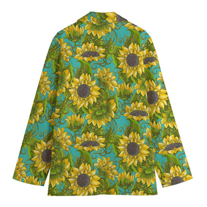 Blooming Sunflower Pattern Print Women's Cotton Blazer