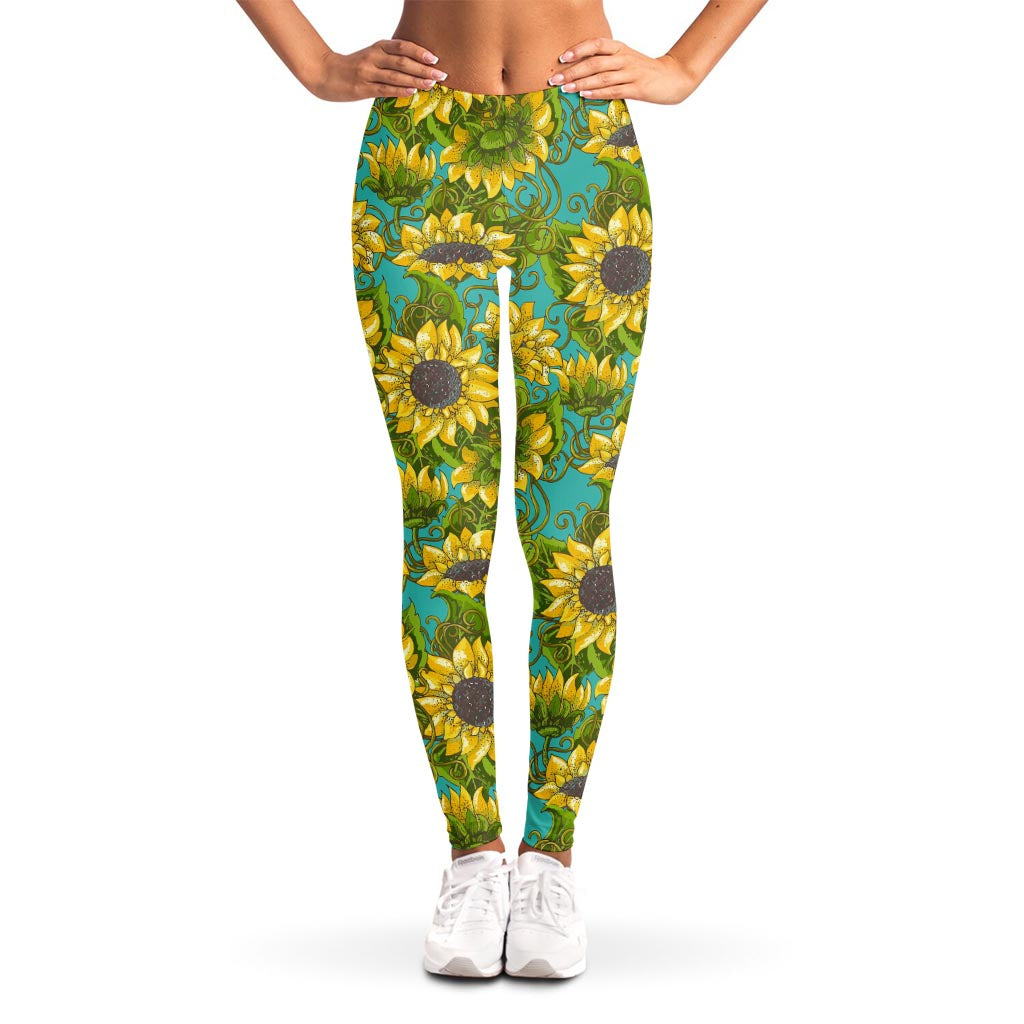 Blooming Sunflower Pattern Print Women's Leggings