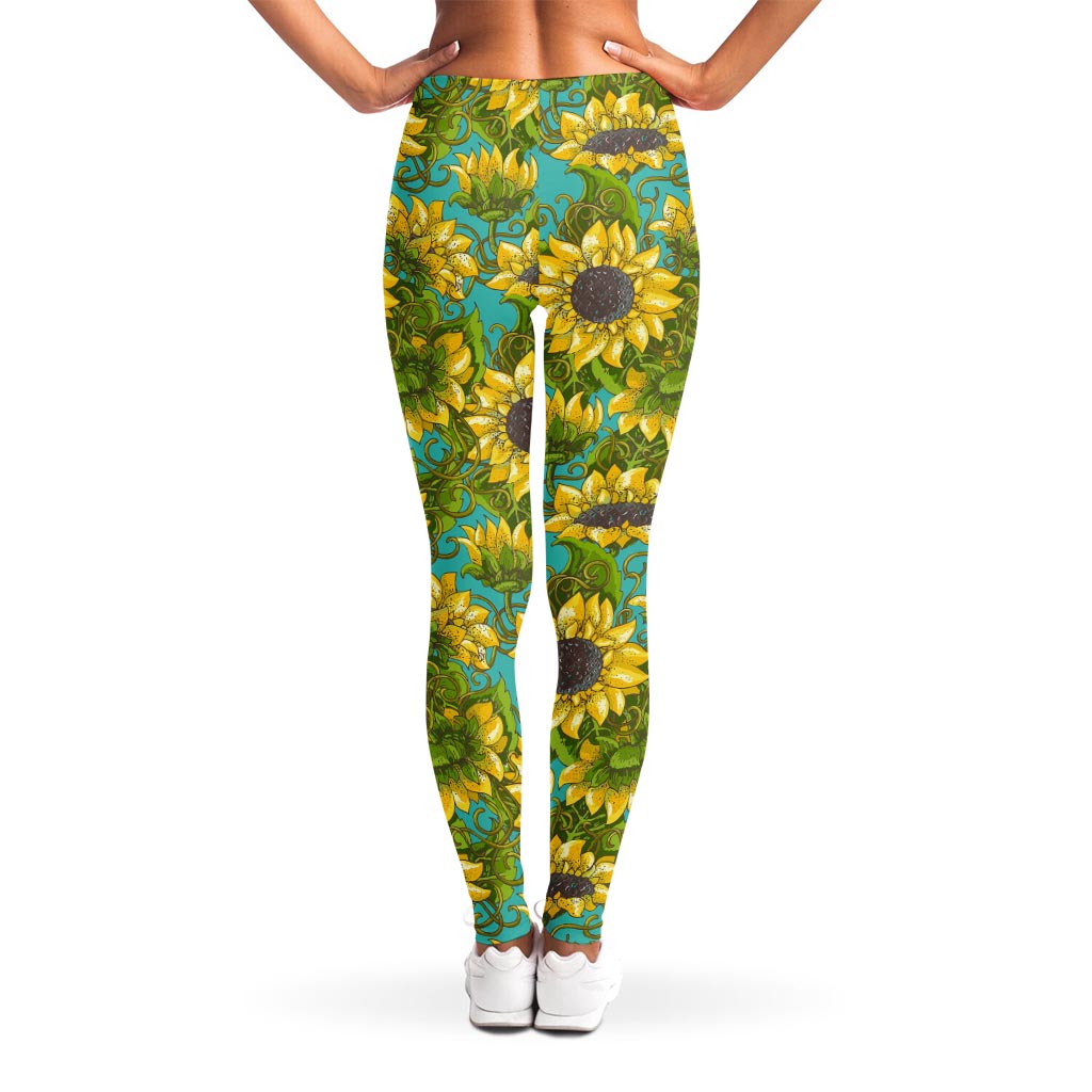 Blooming Sunflower Pattern Print Women's Leggings