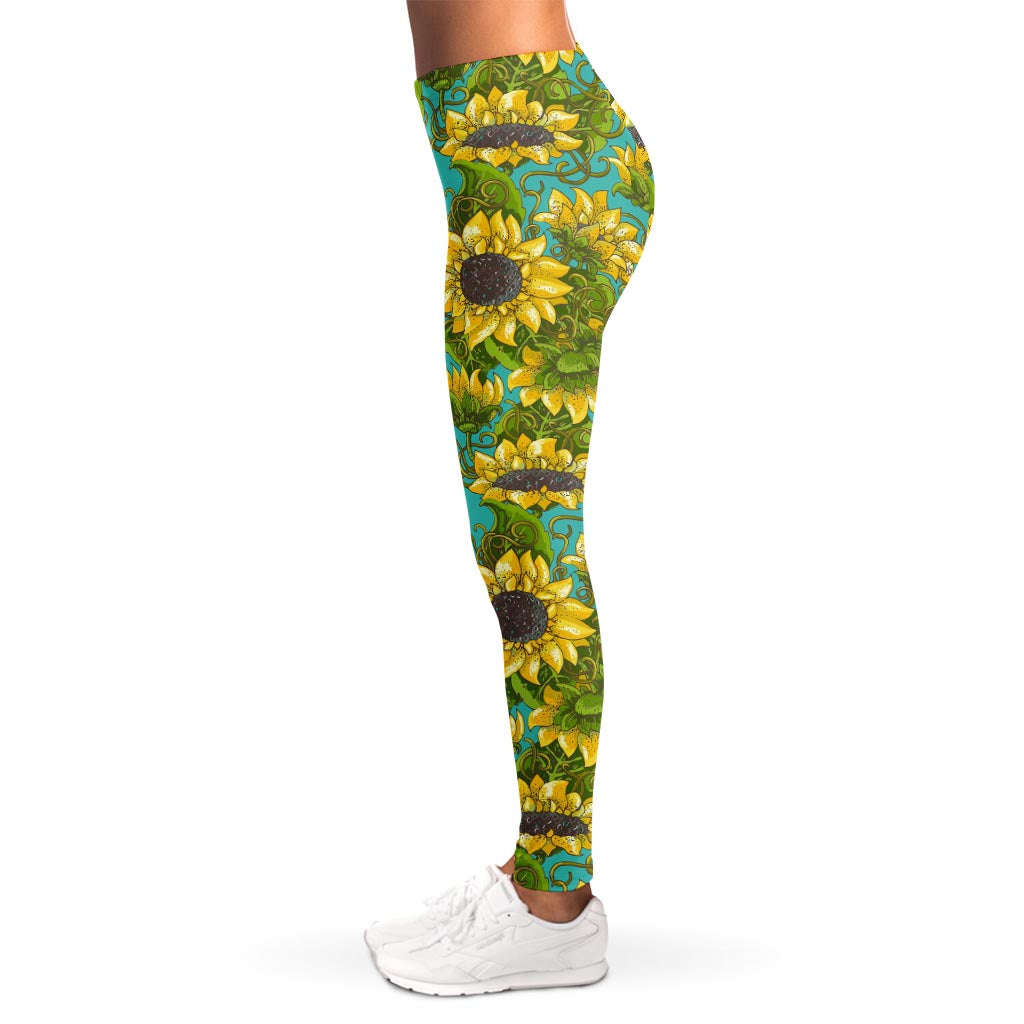 Blooming Sunflower Pattern Print Women's Leggings