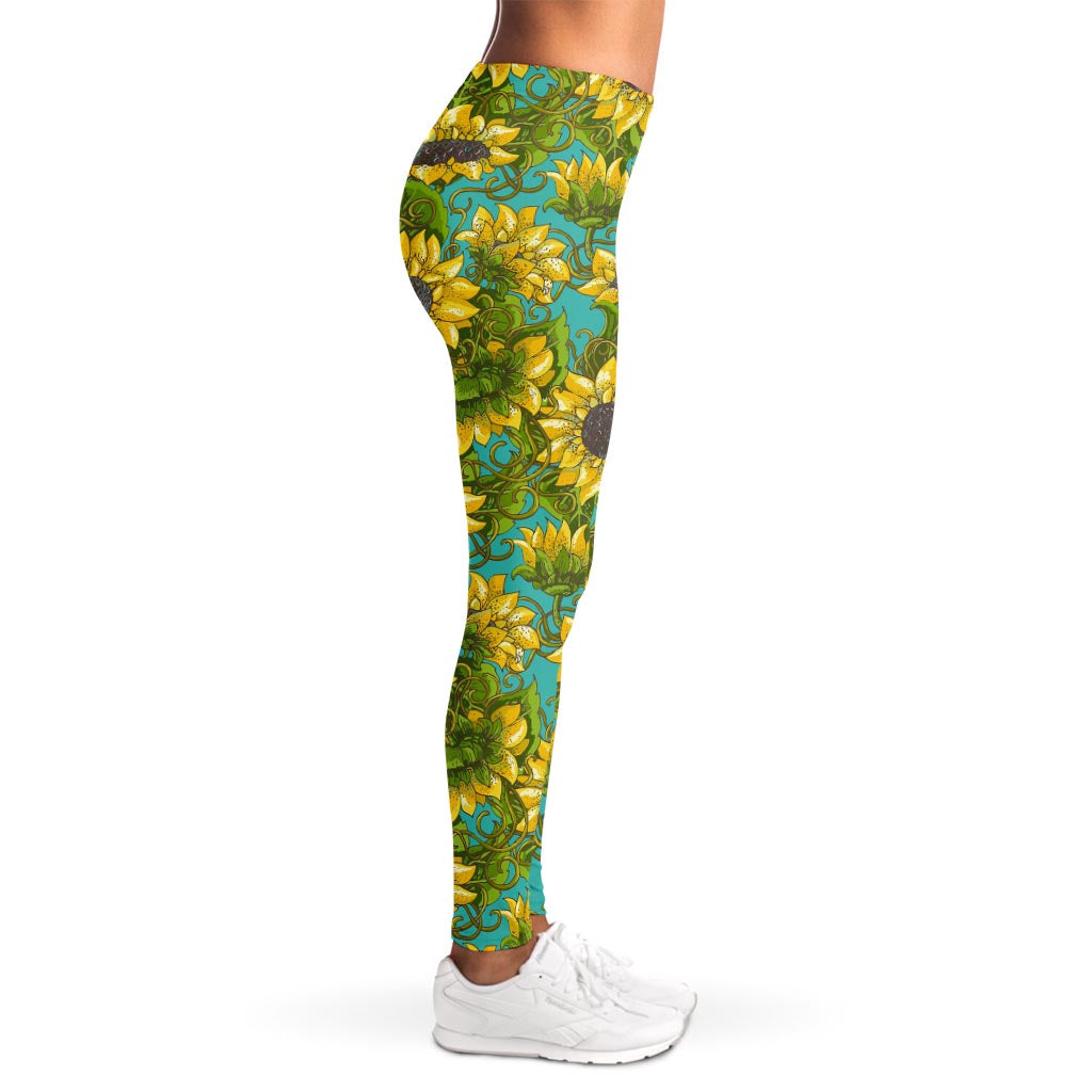 Blooming Sunflower Pattern Print Women's Leggings