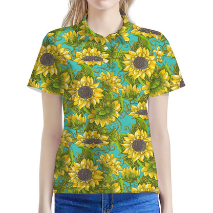 Blooming Sunflower Pattern Print Women's Polo Shirt