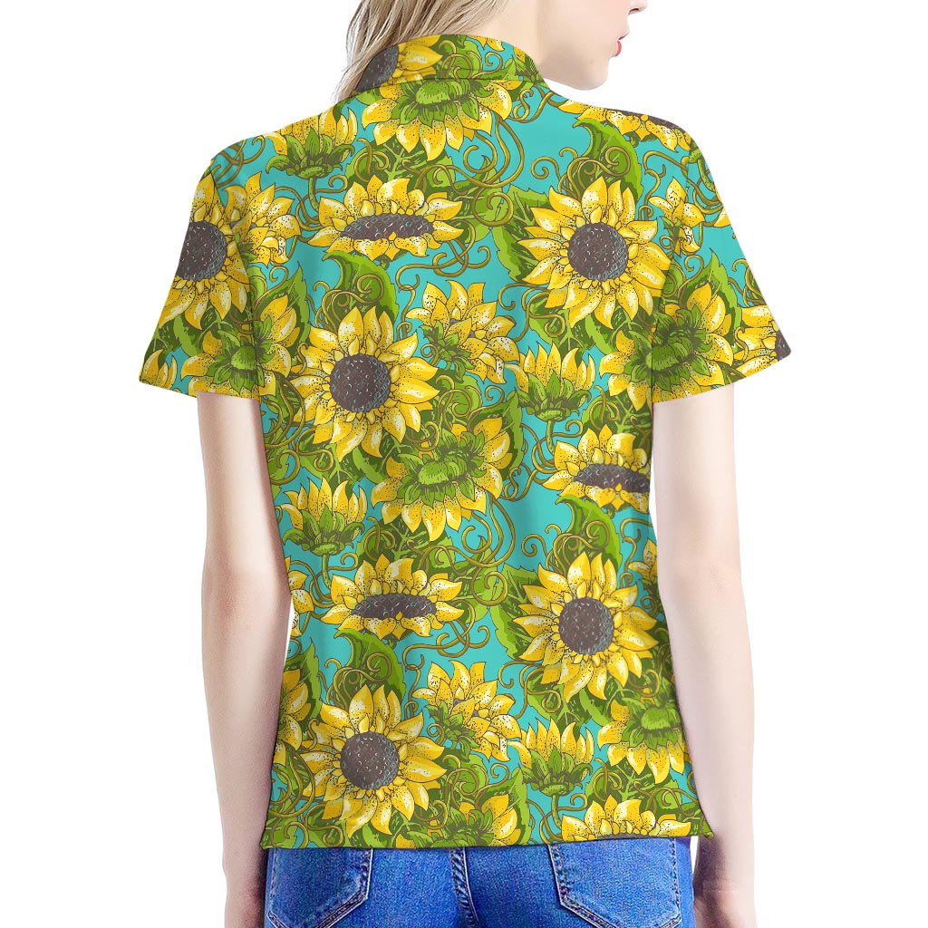 Blooming Sunflower Pattern Print Women's Polo Shirt