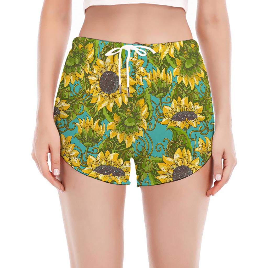 Blooming Sunflower Pattern Print Women's Split Running Shorts