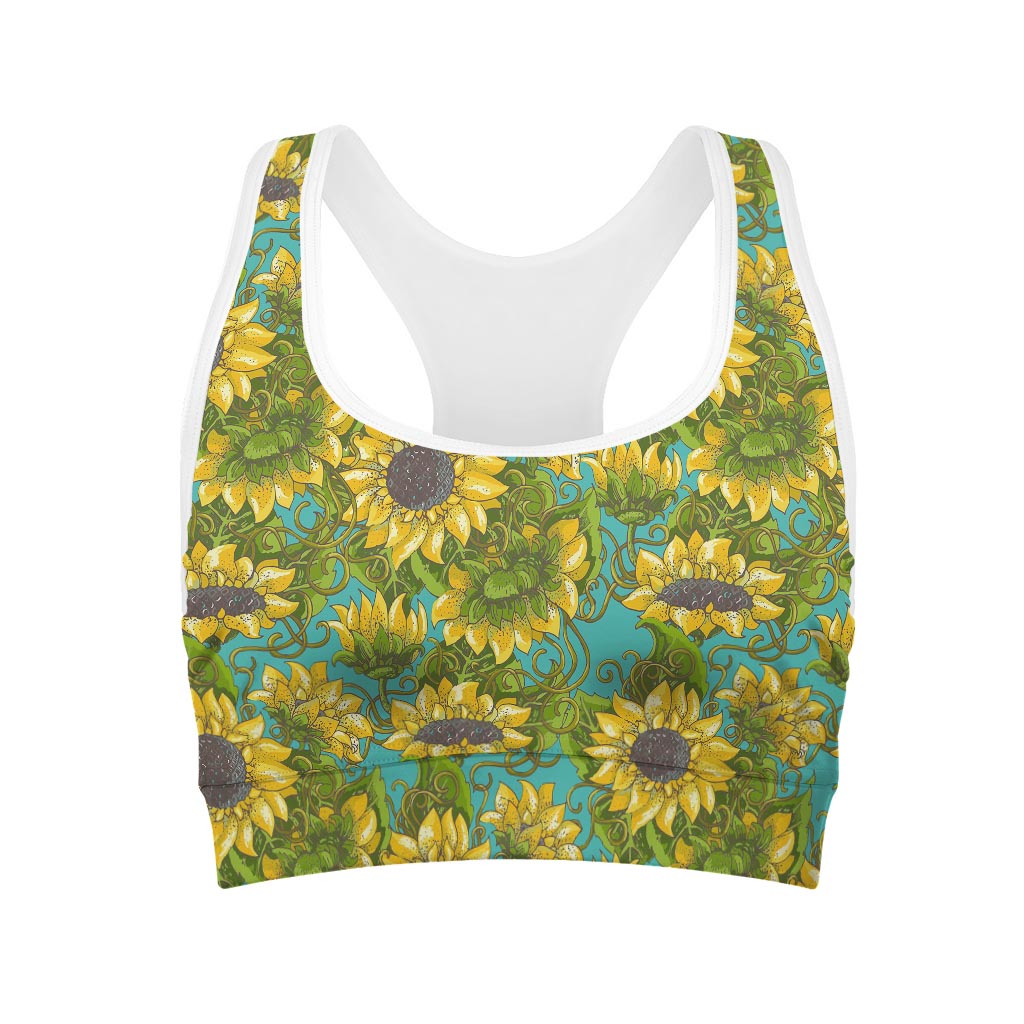Blooming Sunflower Pattern Print Women's Sports Bra