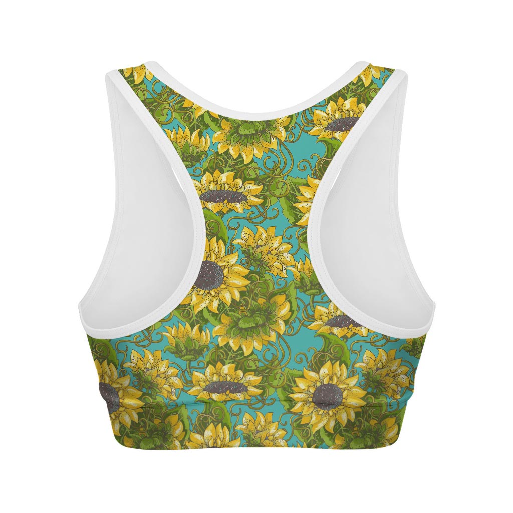 Blooming Sunflower Pattern Print Women's Sports Bra