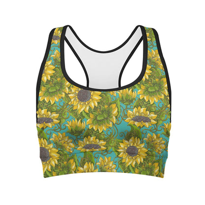Blooming Sunflower Pattern Print Women's Sports Bra