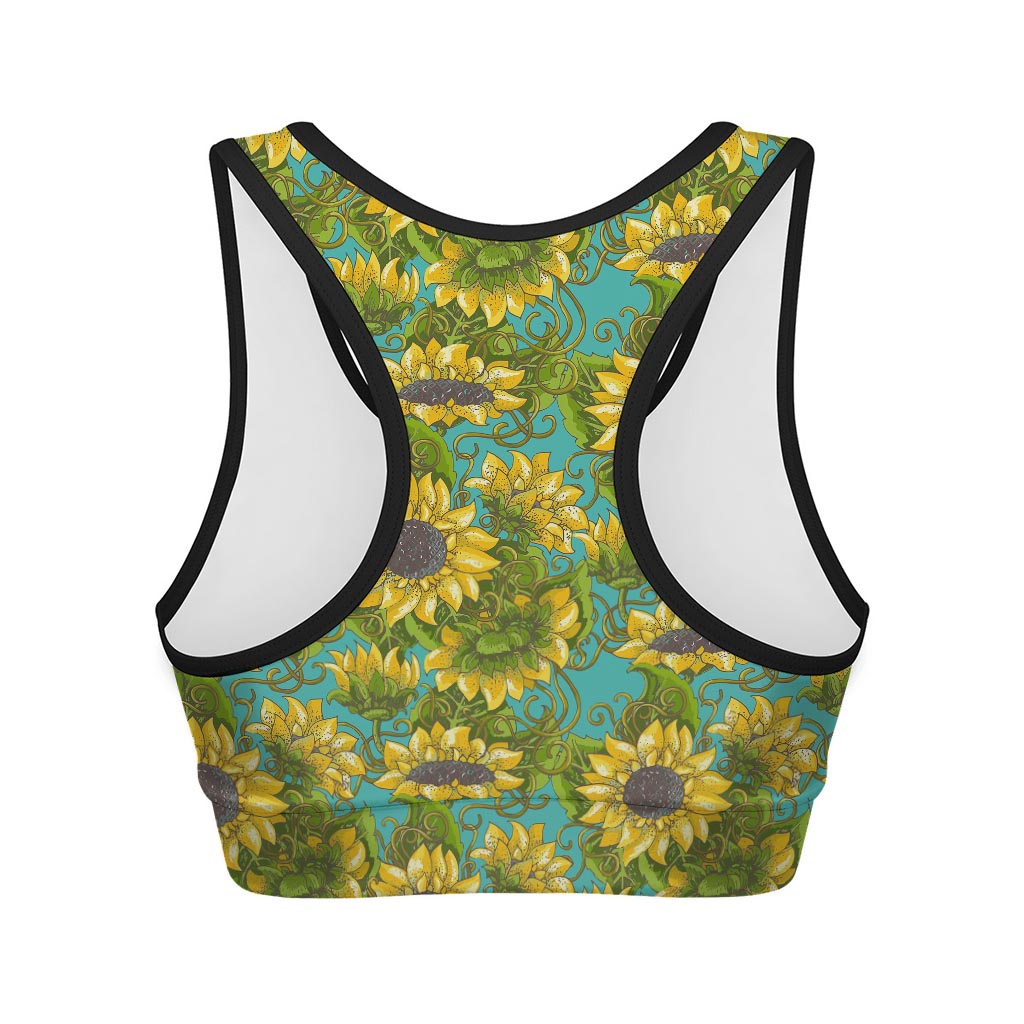 Blooming Sunflower Pattern Print Women's Sports Bra