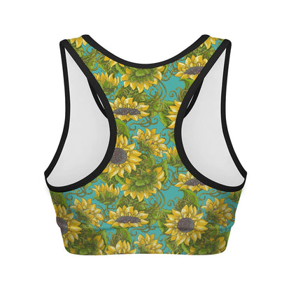 Blooming Sunflower Pattern Print Women's Sports Bra