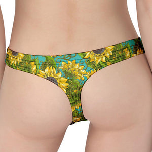 Blooming Sunflower Pattern Print Women's Thong