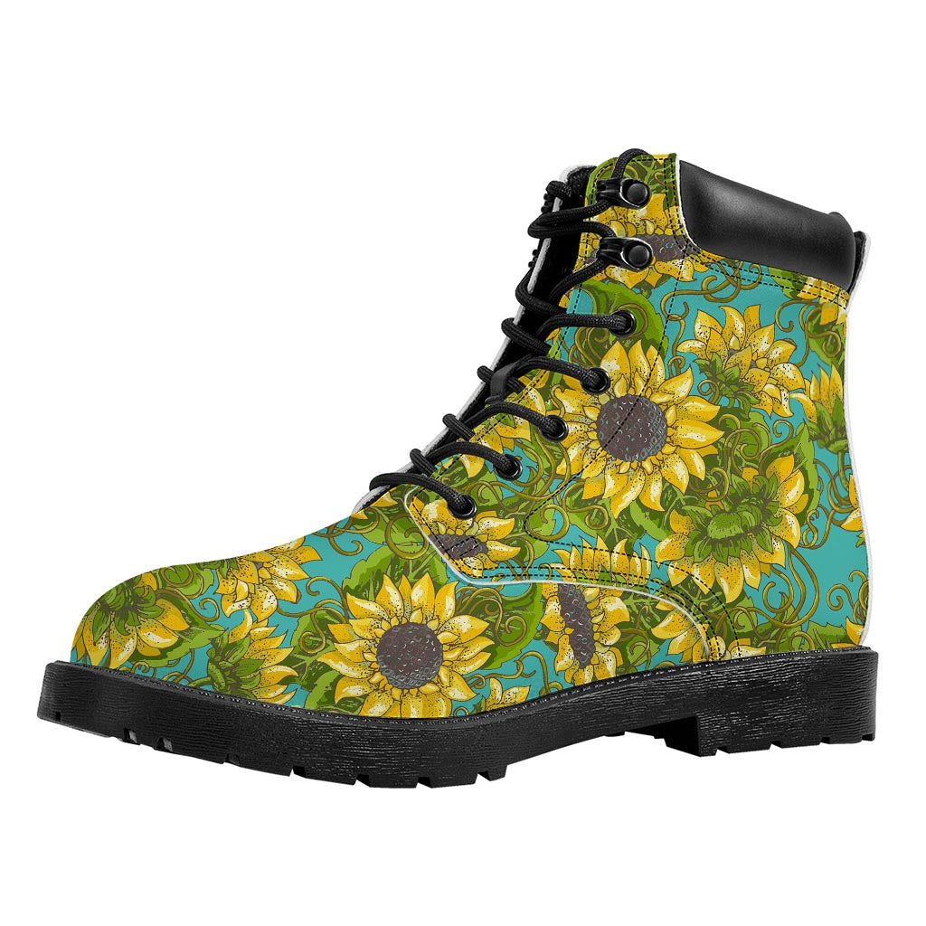 Blooming Sunflower Pattern Print Work Boots