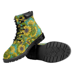 Blooming Sunflower Pattern Print Work Boots