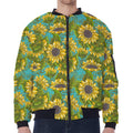 Blooming Sunflower Pattern Print Zip Sleeve Bomber Jacket