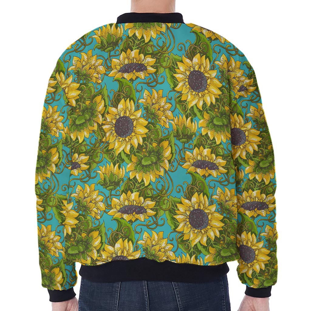 Blooming Sunflower Pattern Print Zip Sleeve Bomber Jacket