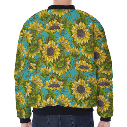 Blooming Sunflower Pattern Print Zip Sleeve Bomber Jacket