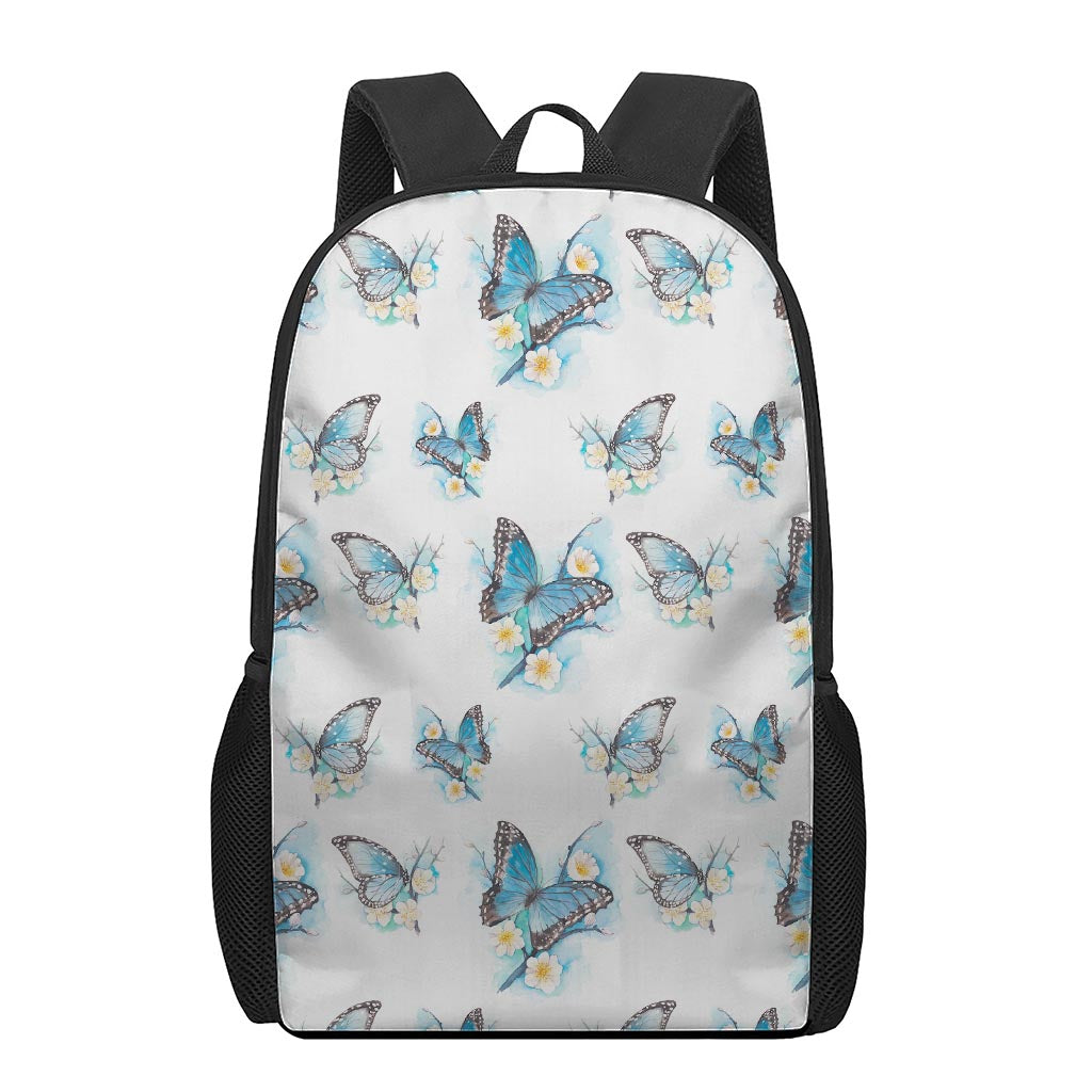 Blossom Blue Butterfly Pattern Print 17 Inch Backpack