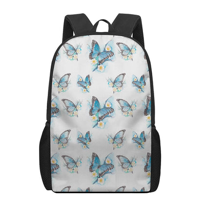 Blossom Blue Butterfly Pattern Print 17 Inch Backpack
