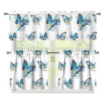 Blossom Blue Butterfly Pattern Print 3 Piece Kitchen Curtains