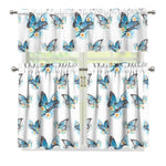 Blossom Blue Butterfly Pattern Print 3 Piece Kitchen Curtains