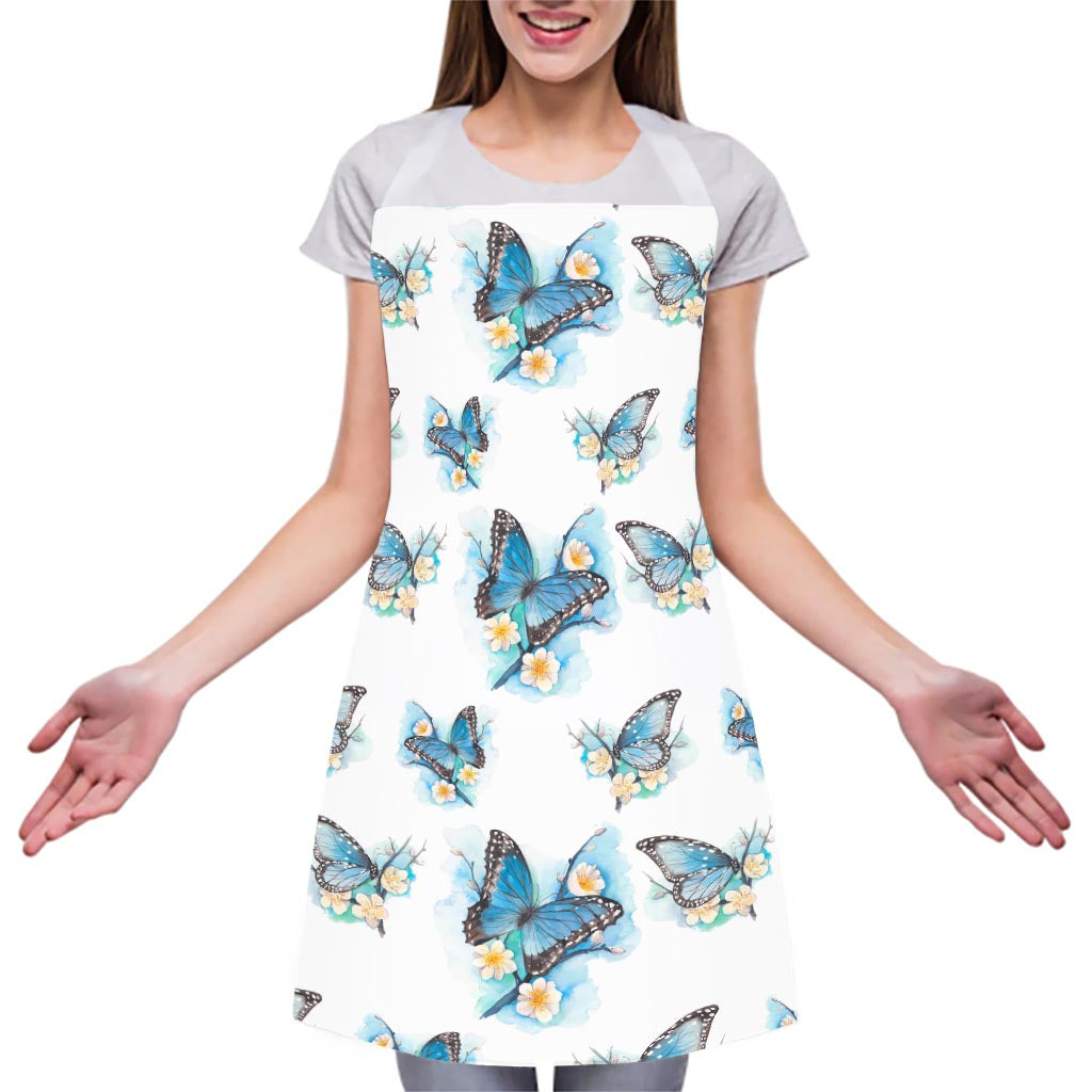 Blossom Blue Butterfly Pattern Print Adjustable Apron