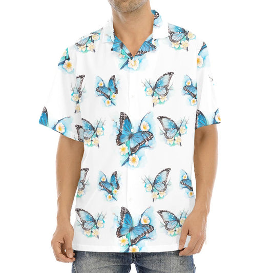 Blossom Blue Butterfly Pattern Print Aloha Shirt