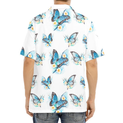 Blossom Blue Butterfly Pattern Print Aloha Shirt