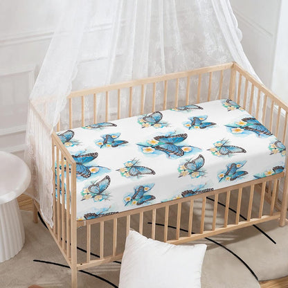 Blossom Blue Butterfly Pattern Print Baby Crib Sheet