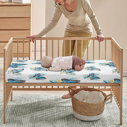 Blossom Blue Butterfly Pattern Print Baby Crib Sheet