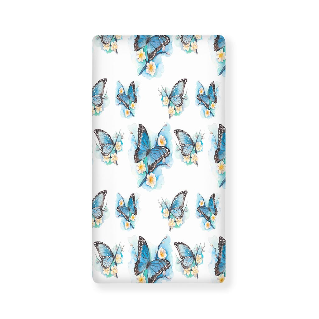 Blossom Blue Butterfly Pattern Print Baby Crib Sheet