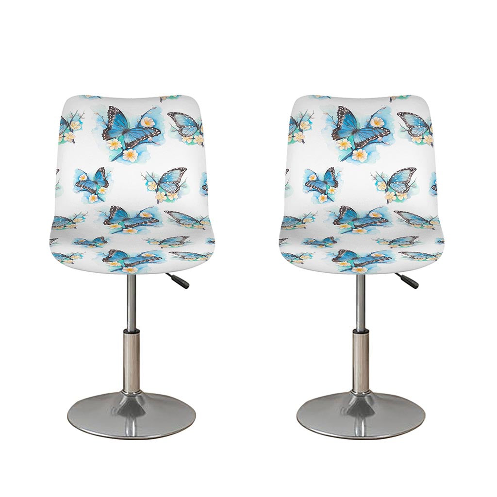 Blossom Blue Butterfly Pattern Print Bar Stool Covers