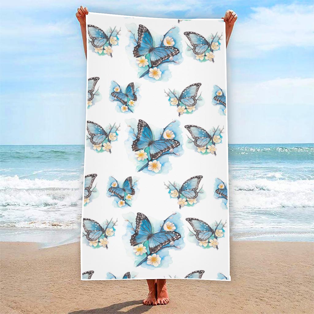 Blossom Blue Butterfly Pattern Print Beach Towel